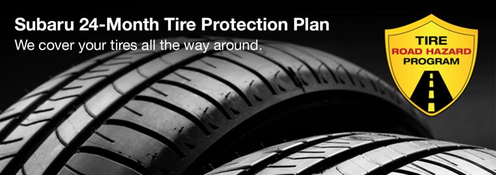 Subaru tire with 24-Month Tire Protection and road hazard program logo. | Tonkin Subaru in The Dalles OR